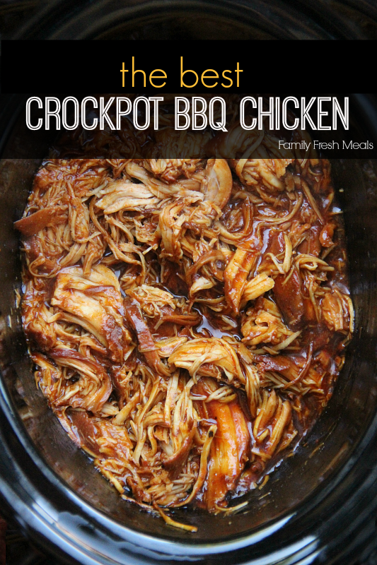 The Best Crockpot BBQ Chicken -- FamilyFreshMeals.com --