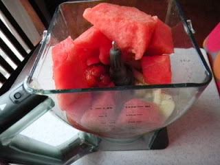 watermelon chunks, tomatoes and cucumber in blender