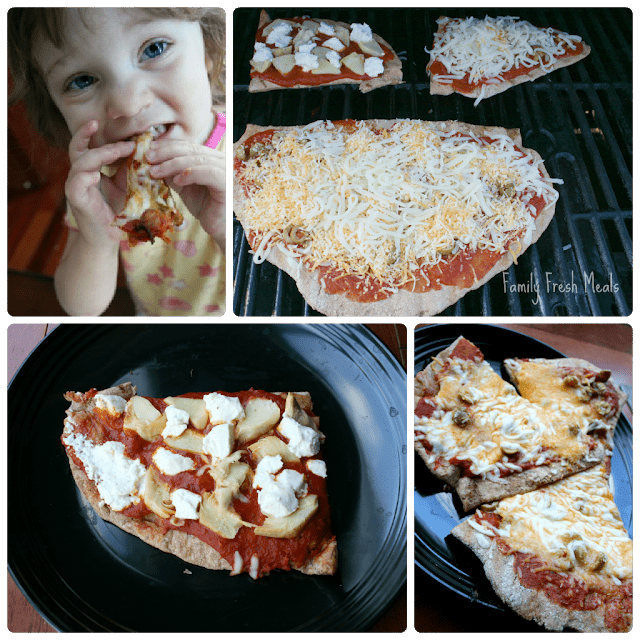 collage picture of 4 images of grilled whole wheat pizza