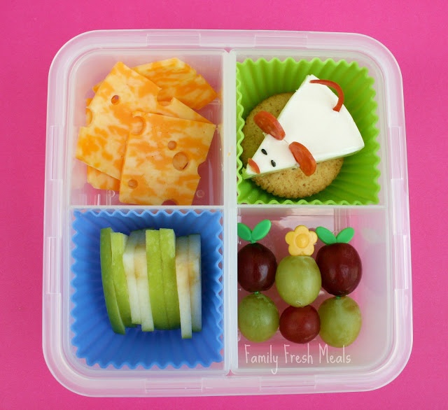 top down picture of The Cheese Stands alone themed bento lunch