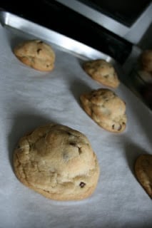 cooked Oreo Stuffed Chocolate Chip Cookies on a baking sheet