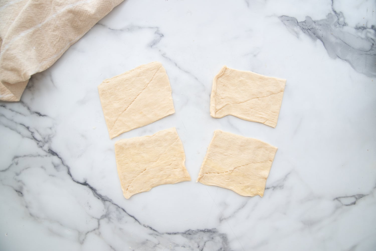 Dough forms 4 rectangles