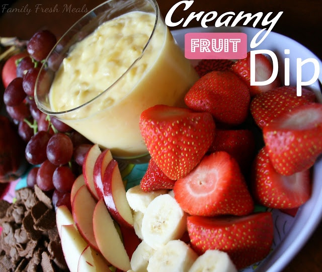 Creamy Fruit Dip served with fresh fruit on a serving platter