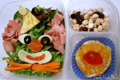 top down photo of clown themed lunchbox