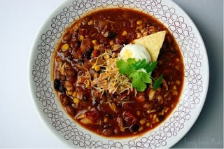 Crockpot Chicken Taco Soup served in a white bowl