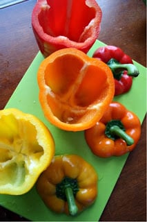 crockpot stuffed peppers - tops cut off of peppers and removed seeds and ribs from inside.