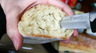 Stuffed Baguette - hollowing out the baguette