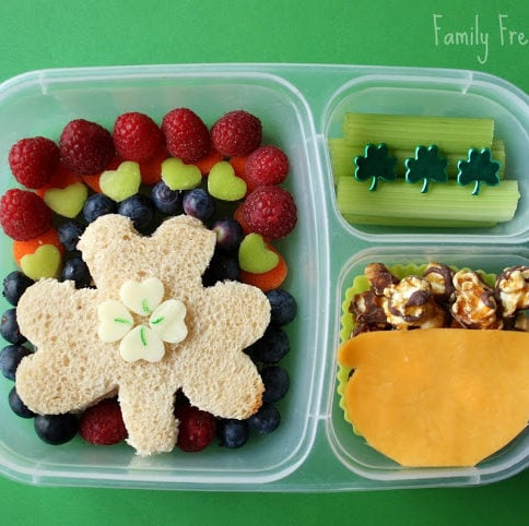 Top down image of St. Patrick's Day themed lunch box
