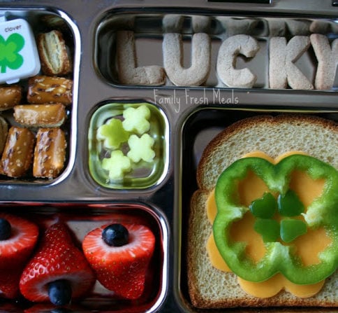top down image of a St. Patrick's Day themed lunchbox
