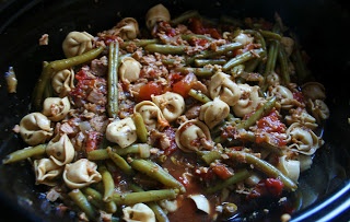 Crockpot Sausage Tortellini Stew in a slow cooker