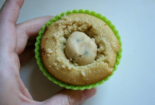 cookie dough ball in the center of the cupcake