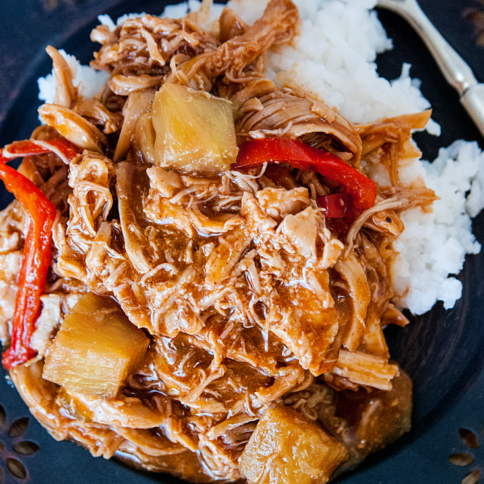 Hawaiian BBQ Bell Pepper Crockpot Chicken - FamilyFreshMeals.com -