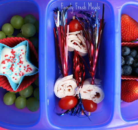 Top down image of a 4th of July themed lunch