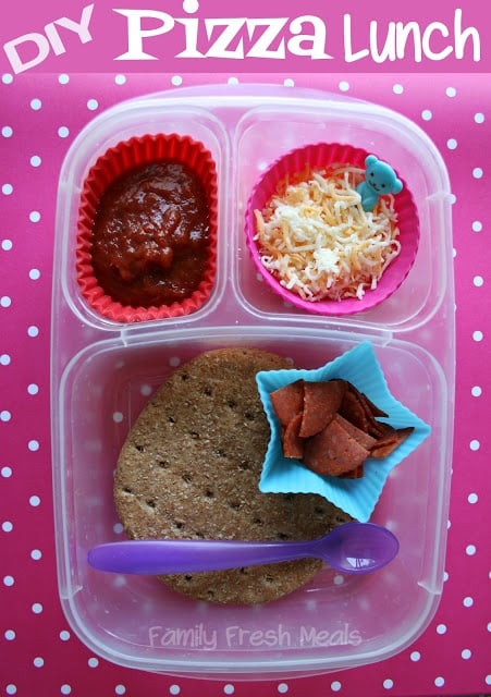 Top down image of a DIY Pizza lunchable