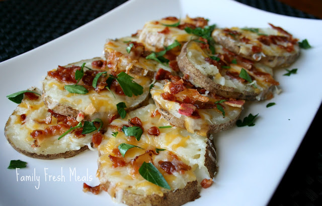 Loaded Baked Potato Rounds served on a white plate