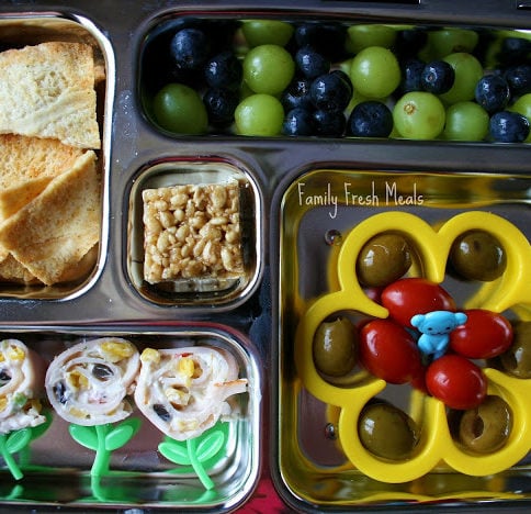 top down image of flower themed lunch box