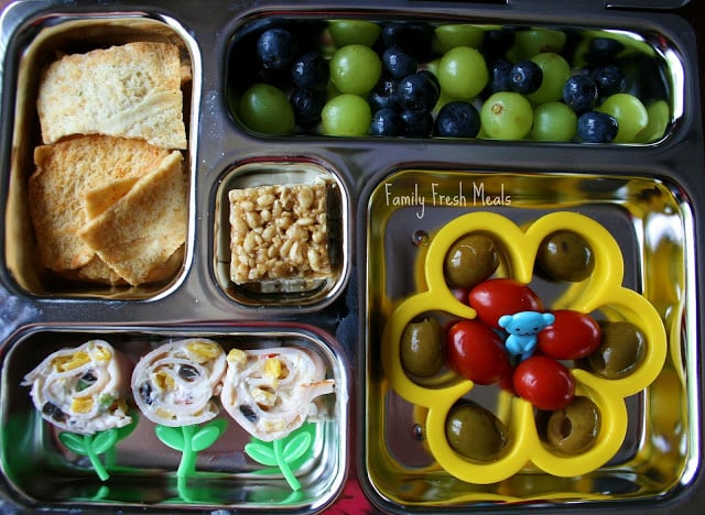 top down image of flower themed lunch box