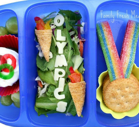 Top down image of Olympic themed lunchbox
