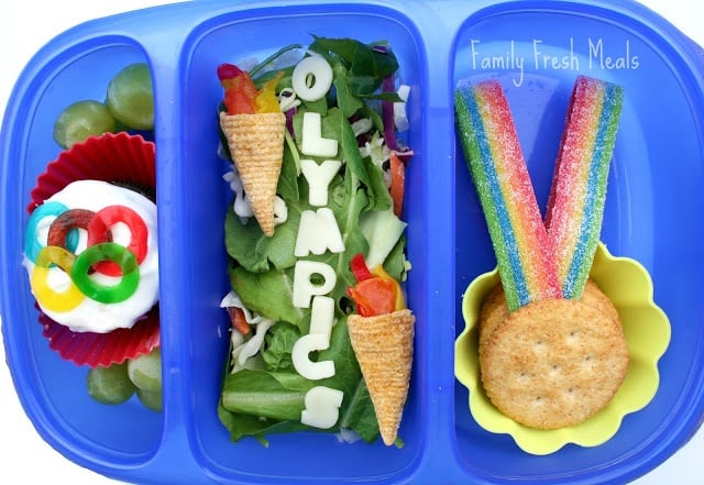Top down image of Olympic themed lunchbox