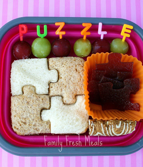 Top down image of puzzle themed lunchbox