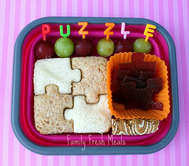 Top down image of puzzle themed lunchbox