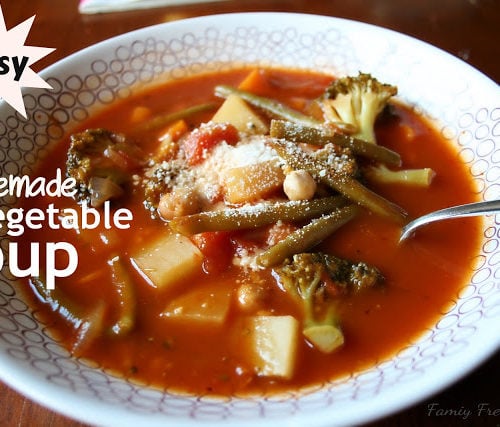 Easy Homemade Vegetable Soup served in a white bowl