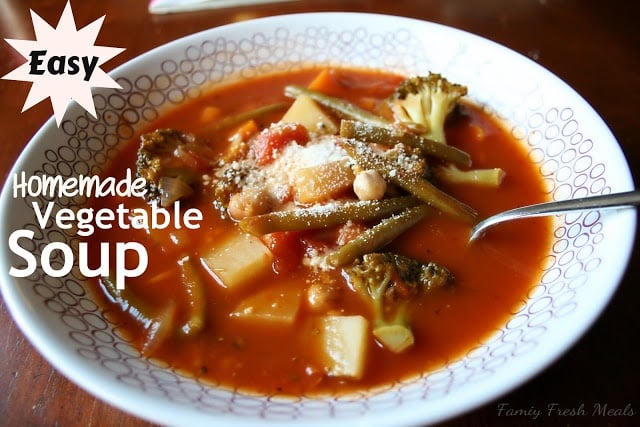 Easy Homemade Vegetable Soup served in a white bowl