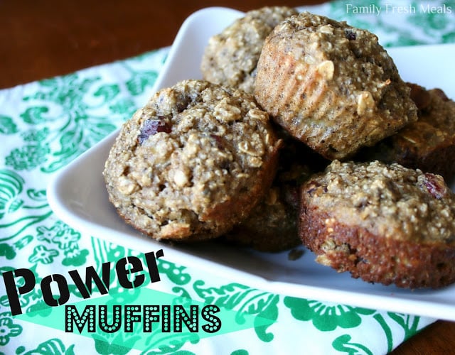 Irene's Power Muffins stacked on a white plate