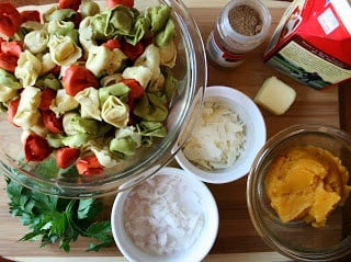 ingredients for recipe in bowls, and on cutting board