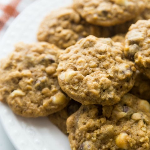 Cookies stacked on a white plate