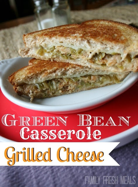 Green Bean Casserole Grilled Cheese served on a white plare