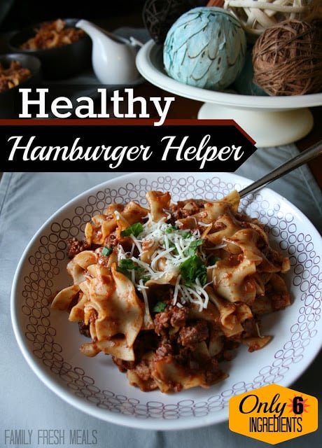 Healthy Hamburger Helper in a white bowl 