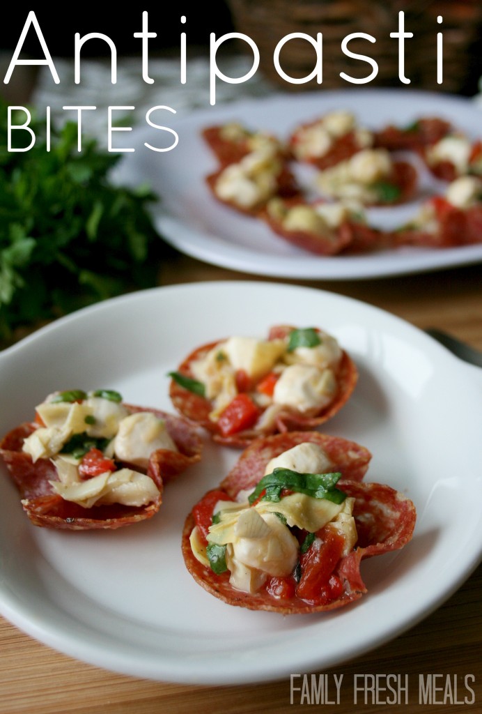 Antipasti Bites served on a white plate