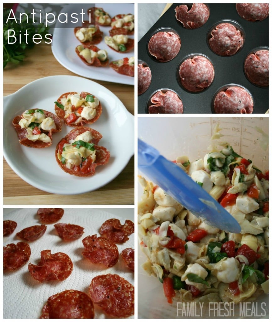 Antipasti Bites - collage image showing the steps on how to make the recipe