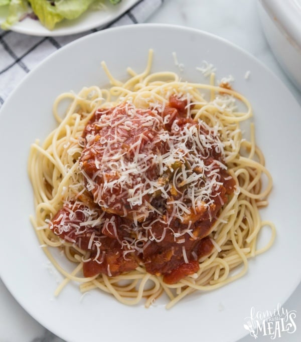 Crockpot Chicken Cacciatore Recipe - served on a white plate