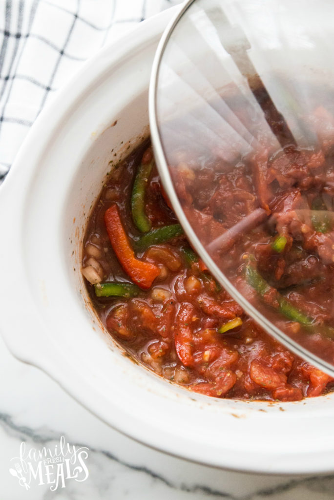 cooked chicken cacciatore in crockpot