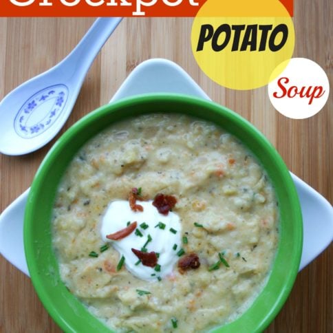 Crockpot Potato Soup served in a green bowl