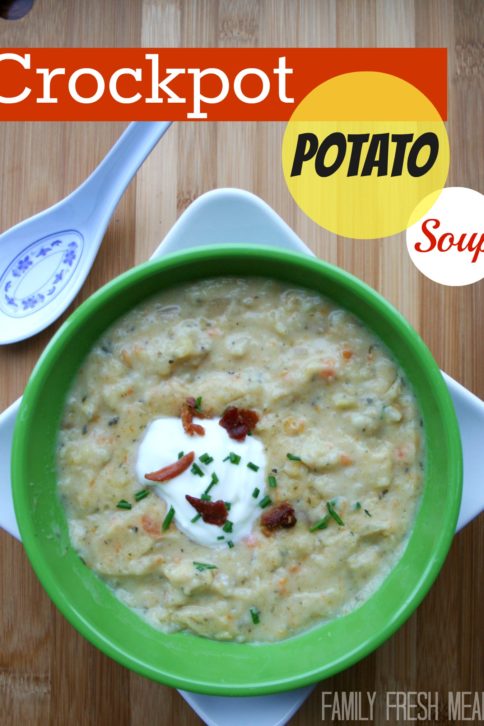 Crockpot Potato Soup served in a green bowl