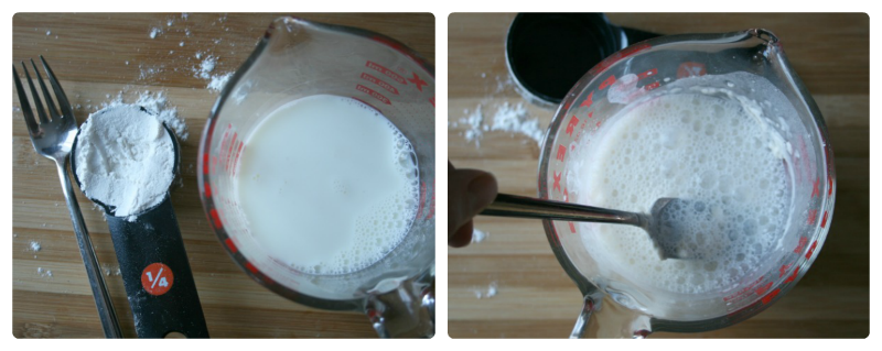 Mixing flour mixture in a measuring cup