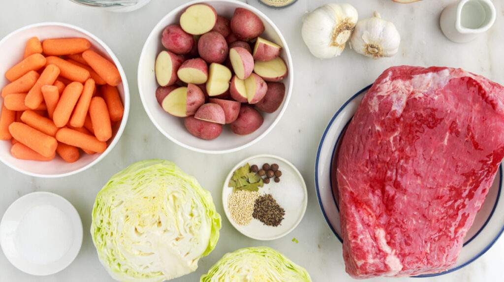 ingredients for Crockpot Corned Beef and Cabbage