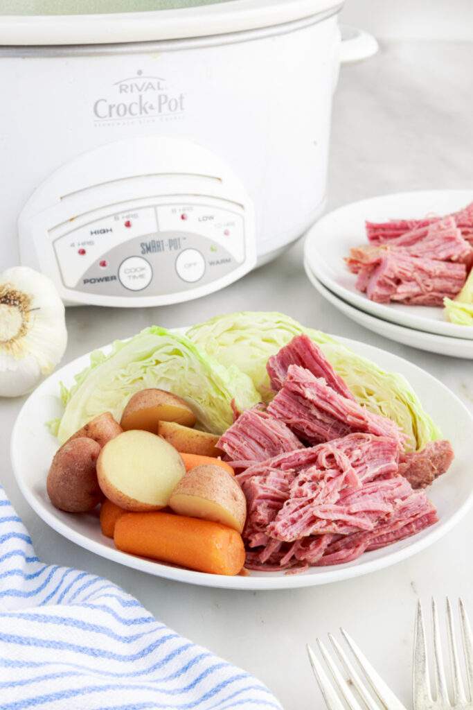 Crockpot Corned Beef and Cabbage on a plate