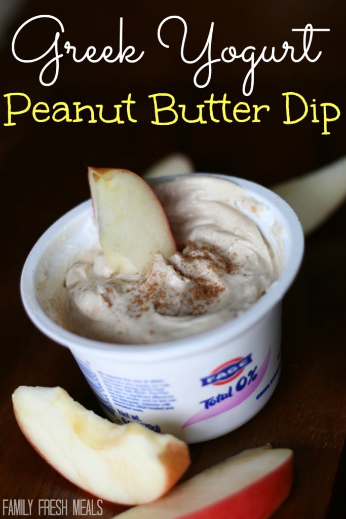 Greek yogurt peanut butter dip served with apple slices