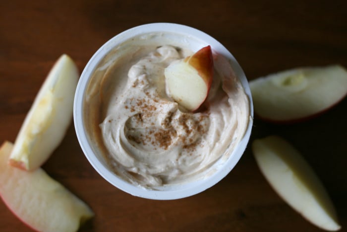 Greek yogurt peanut butter dip with apples slices