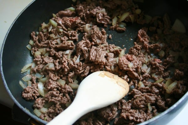 Browning beef in a pan