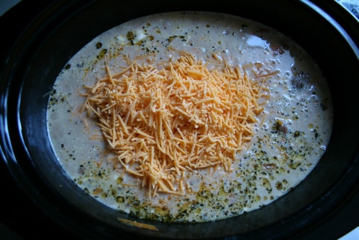 Shredded cheese add to top of Crockpot Bacon Cheeseburger Soup
