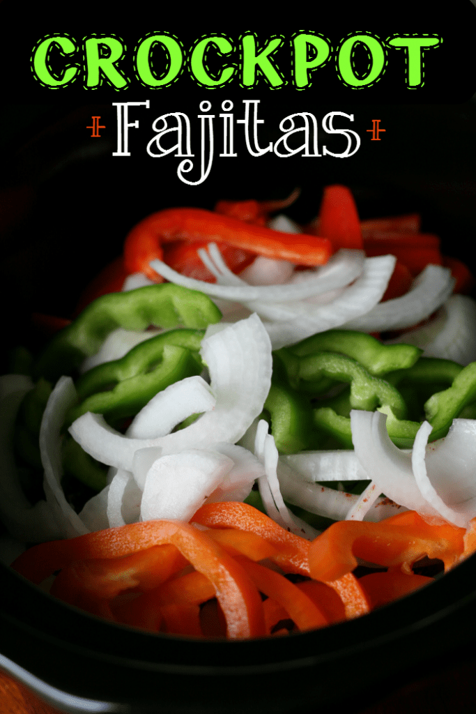 sliced bell peppers and onions in a slow cooker