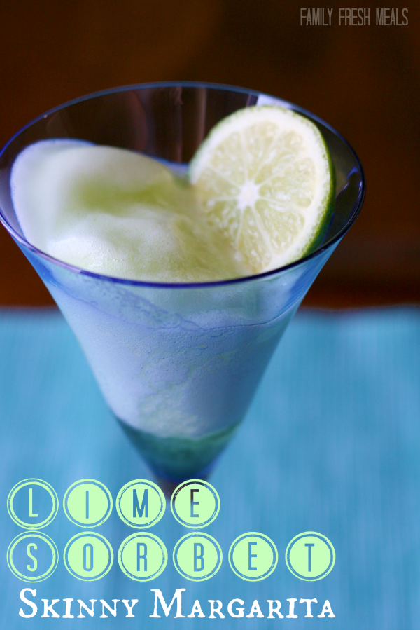 Lime Sorbet Skinny Margarita in a blue cocktail glass