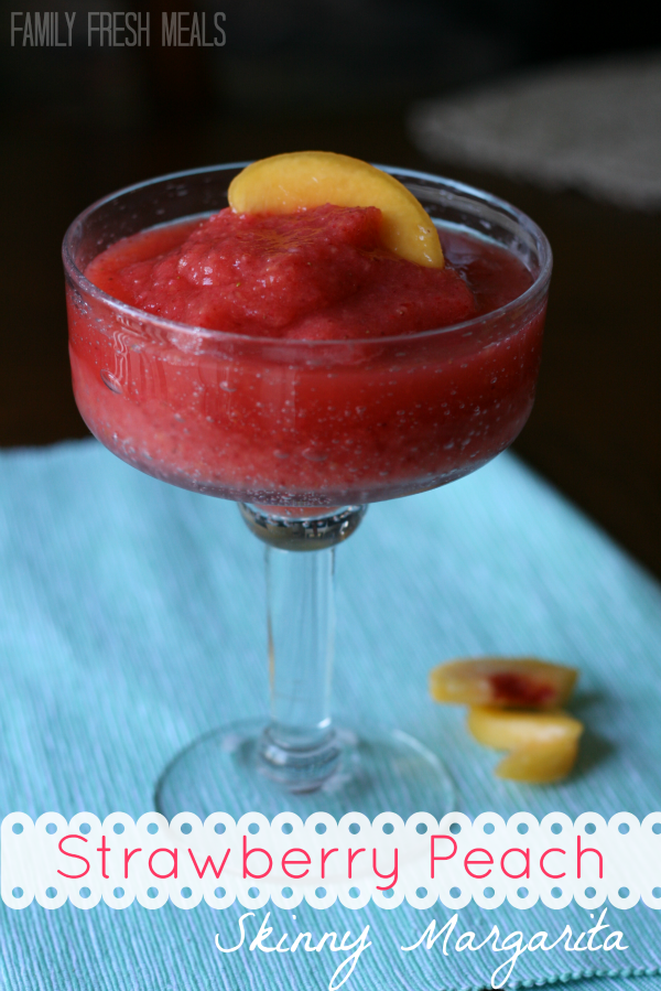 Strawberry Peach Skinny Margarita served in a glass