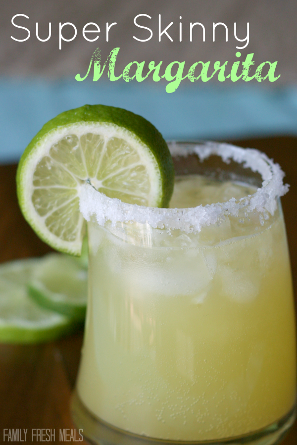 Super Skinny Margarita served in a cocktail glass with salt rimmed glass