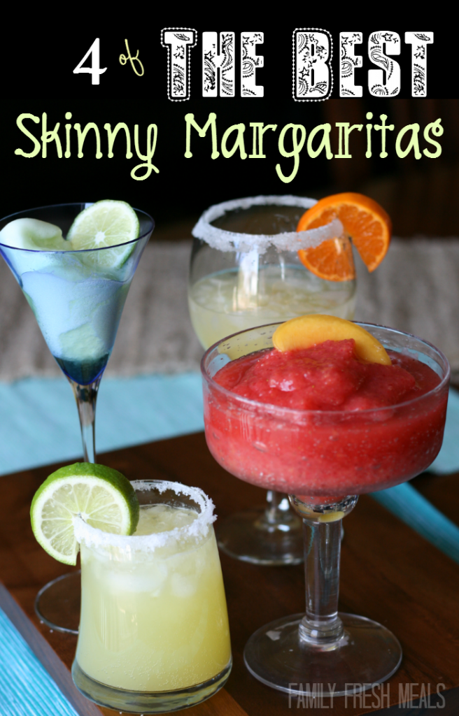 4 different skinny margaritas on a serving board